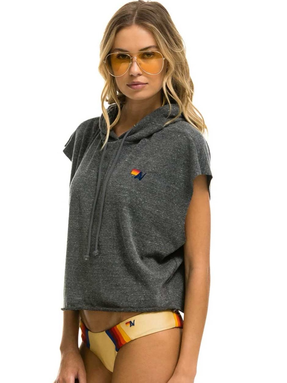 Aviator Nation Logo Embroidery Sleeveless Relaxed Cropped Hoodie